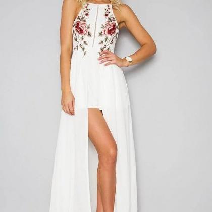 Fashion Embroidery Backless Dress Ds52315ew