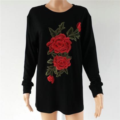 Round Neck Embroidery Long-sleeved Sweater