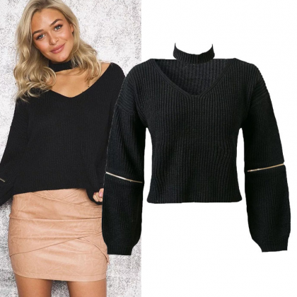 Knitted Warm Sweater Casual Loose Open Sleeve..
