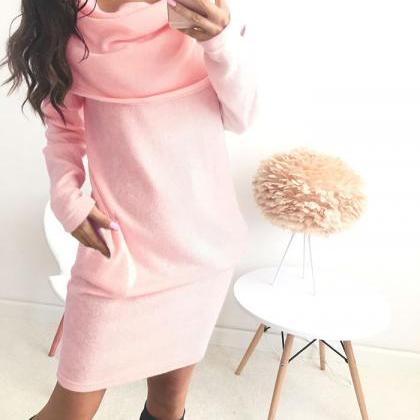 Fashion Solid Color Long-sleeved Dress