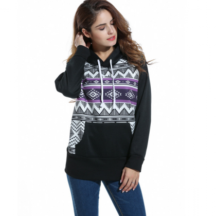 Women Long-sleeved Hooded Printing Sweater