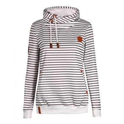 Loose Striped Hooded Embroidered Sweater
