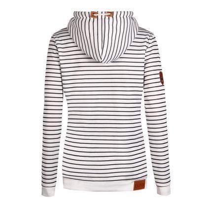 Loose Striped Hooded Embroidered Sweater