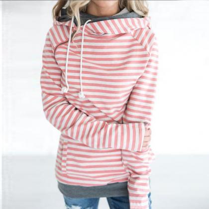 Fashion Stripes Stitching Hooded Sweater