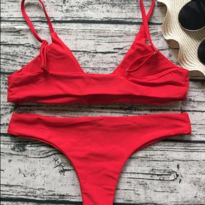 Sexy Solid Color Two-piece Bikini Swimsuit