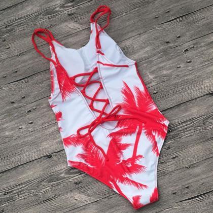 2018 Fashion Coconut Trees Print Bikini Swimsuit