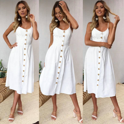 2018 Sexy Solid Color Sling Dress