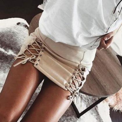 Sexy Fashion Suede Side Lace Up Type Hollow Skirt