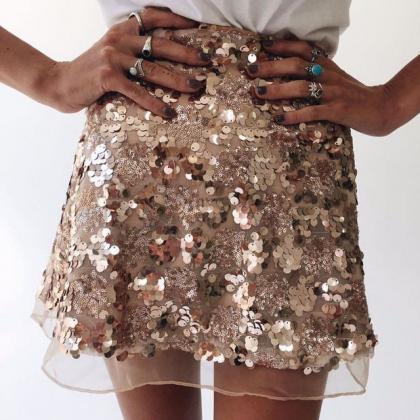 Sequin Gauze Zipper Fashion Skirt