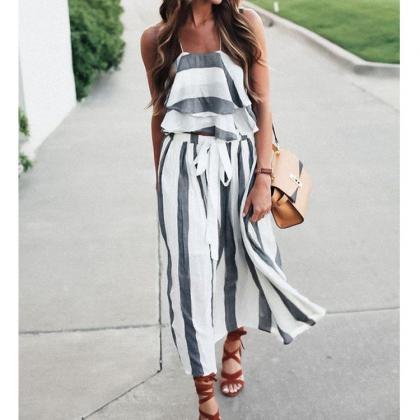 Sexy Two-piece Striped Dress
