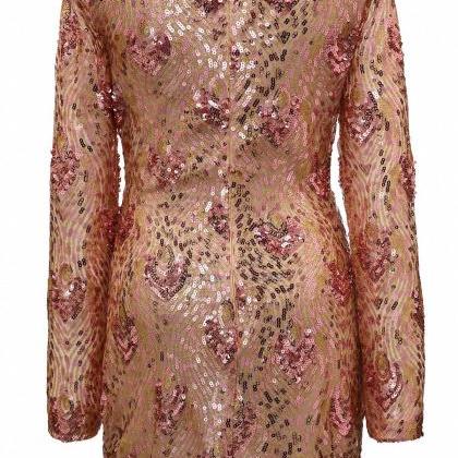 Sequined Long-sleeved Package Hip Dress