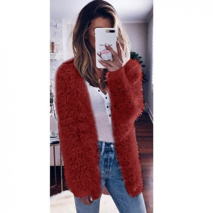 Loose Solid Color Long Sleeve Knit Cardigan Coat