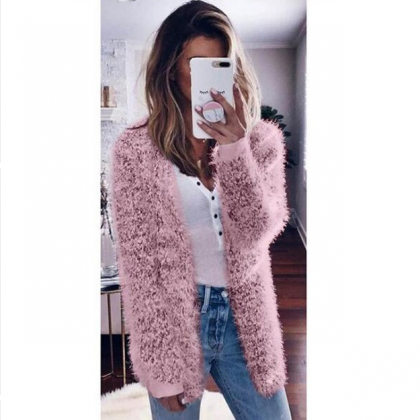 Loose Solid Color Long Sleeve Knit Cardigan Coat