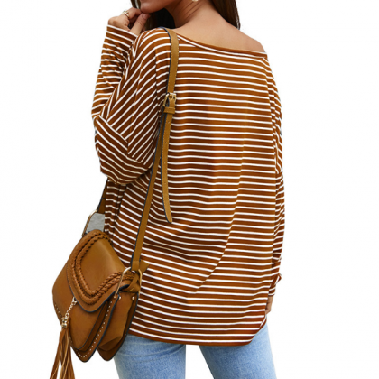 Long-sleeved Design Striped T-shirt