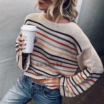 Loose Fashion Knit Striped Sweater