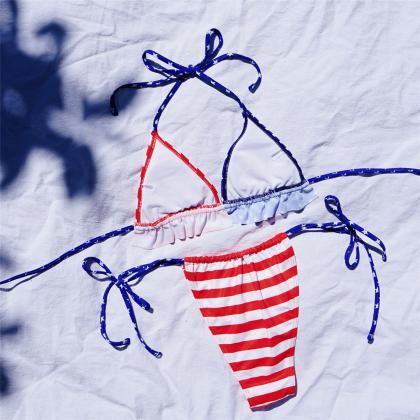 Flag Printing Sexy Bikini Split Swimsuit