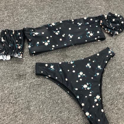 Split Printed High Waist Bikini Swimsuit