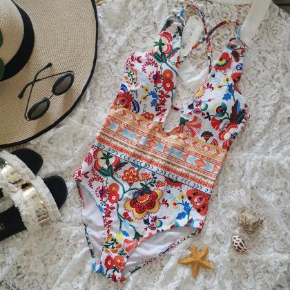 Printed Sexy Backless One-piece Swimsuit
