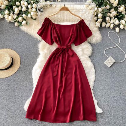Elegant Solid Color Temperament High Waist Dress