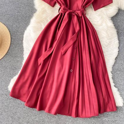 Solid Color Temperament Chiffon High Waist Dress