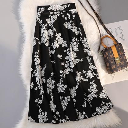 High Waist Chiffon Floral Print Skirt