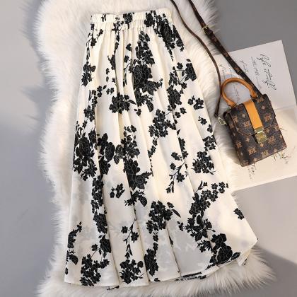 High Waist Chiffon Floral Print Skirt