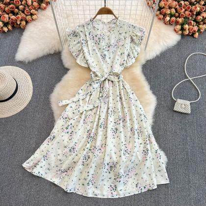 Sweet Floral Sleeveless Chiffon Dress