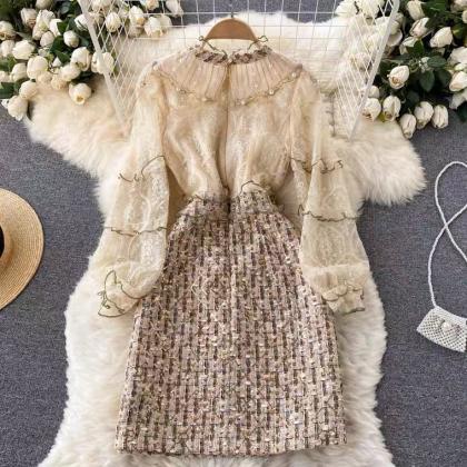Temperament Heavy Beads Chic Lace Dress
