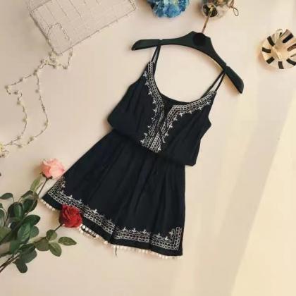 Loose Casual Black Sexy Embroidery ..