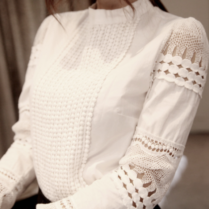 Solid Color Classy White Long Sleeve Blouse