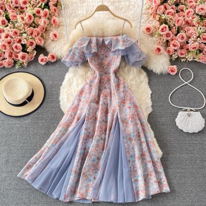 Cute Floral A Line Off Shoulder Dress Fashion..