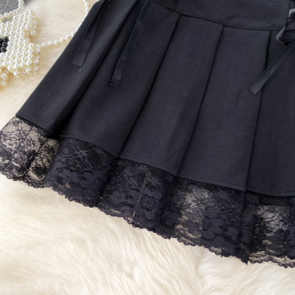 Sweet Solid Color High Waisted Lace Skirt