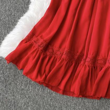 Red A Line Chiffon Fashion Girl Dress
