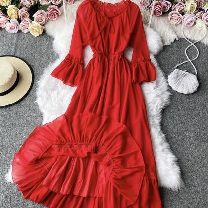 Red A Line Chiffon Fashion Girl Dress
