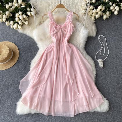 Pink A-line Fashion Sleeveless Dress