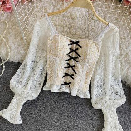 Fashion Sexy Long Sleeve Lace Tops