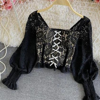 Fashion Sexy Long Sleeve Lace Tops