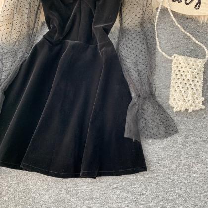 Fashion Black Velvet Short Dress