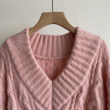 V-neck Loose Long Sleeves Knitted Sweater Jacket