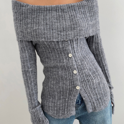 Long Sleeve With Off Shoulder Knit Sweater