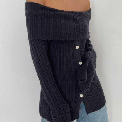 Long Sleeve With Off Shoulder Knit Sweater