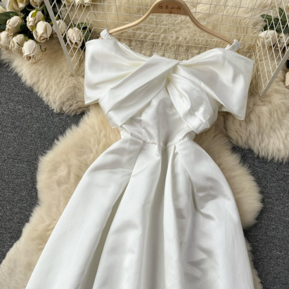White Bow Strapless Dress
