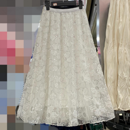 Sweet Lace Sequin Floral Skirt