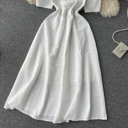 Sweet Temperament White Short Sleeved Dress