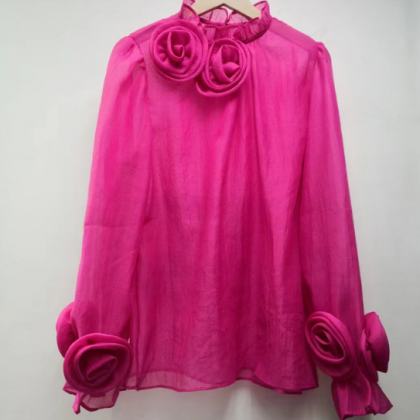 Temperament Flower Long Sleeved Fashionable Button..