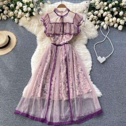 See-through Mesh Long Floral Fairy Dress
