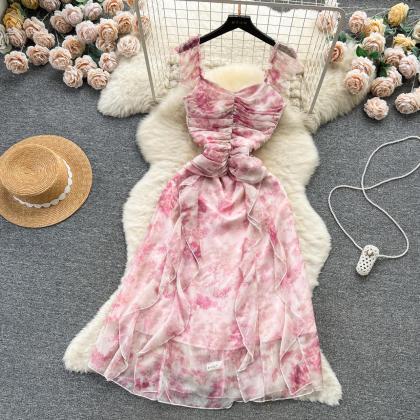 Fashion Floral Fly-sleeve Ruffle Dress