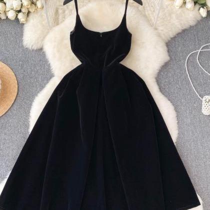 Suspender Velvet Vintage Black Dress