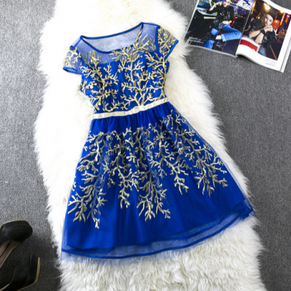 Sequins Embroidery Stitching Lace Dress Vg121602ng