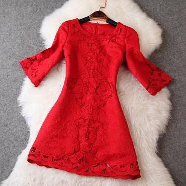 Sweet Embroidered Round Neck Dress Vg121710nm